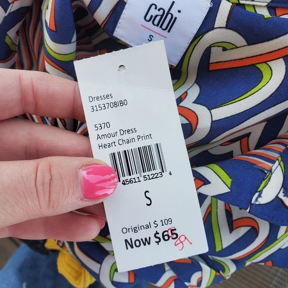 NWT CAbi Blue Amour Dress Heart Chain Print Button Front Size Small Women's - Picture 16 of 16